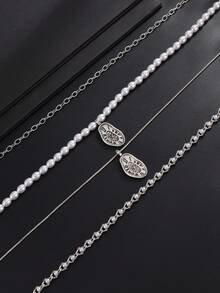 4pcs/Set Vintage Punk Creative Geometric Asymmetrical Metal Pendant Multi-Layer Necklace, Men's Fashion Beaded Necklace, Suitable For Daily Wear, Party Accessories - Multicolor - View 2