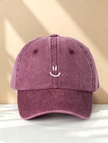 1pc Smiling Face Minimalist Hat, Adjustable Size, Fashionable Vintage Distressed Dad Cap, Lightweight Outdoor Baseball Cap, Suitable For Campus, Street, Outdoor And Various Occasions - Face - View 4