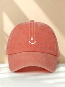 1pc Smiling Face Minimalist Hat, Adjustable Size, Fashionable Vintage Distressed Dad Cap, Lightweight Outdoor Baseball Cap, Suitable For Campus, Street, Outdoor And Various Occasions - Face - View 12