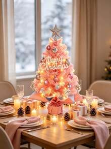 Desktop Mini Christmas Tree With LED Lights, Artificial Small Christmas Tree With Star Top And Hanging Ornaments, Home Office Christmas Party Tabletop Holiday Centerpiece Decoration - One Size - View 5