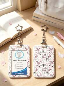 1pc Sweet Cool Heart Medical Print Card Holder, Y2K Millennium Style Star Metal Chain Hard Shell Student Nurse ID Badge Card Holder, Waterproof And Dirt-Resistant, Effectively Prevents Card Bending And Wear, Suitable For Student Commute, Workplace Office, Daily Travel All-Scenario Use, Back To School Season Essential, Gift Option - Rectangle - View 7