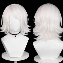 White Men Synthetic Short Straight Wigs With Bangs Heat Resistant Anime Game Cosplay Fluffy Wig For Daily Party, Halloween - White - View 1