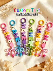 [Customized]1pc Personalized Acrylic Beaded Keychain, Handmade Nylon Rope, Acrylic Heart/Star Decoration, Birthday Gift, Backpack Decoration - Multicolor - View 1