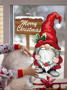 1pc (30 X 40Cm) Self-Adhesive Santa Claus Sign Home Modern Decor Beautify Bedroom Living Room Balcony Window Glass Sticker Window Sticker Double-Sided Visual Pattern - Red - View 4