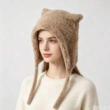 Women's Plush Cat Ear Knitted Beanie, Cute Winter Warm Ear Protection Hat, Suitable For Women And Children - Mink Fur Earmuffs - View 4