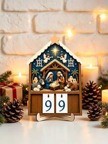 1 Set Wooden Christmas Stable Scene Advent Calendar With Flip Number Cards And Base, 99-Day Christmas Countdown, Religious Desktop Decor, Suitable For Home And Church, Flip Calendar For Daily Advent Reading And Christmas Decoration - Multicolor - View 4