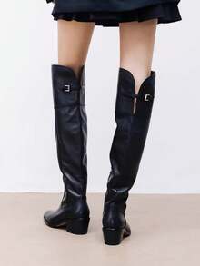 Women's Tall Over-The-Knee Boots, Thick Sole Suede High Shaft Boots For Autumn/Winter, Wide Calf - Black - View 8