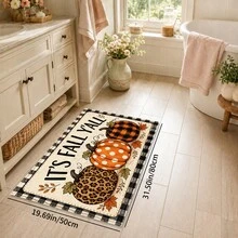 1pc Autumn Pumpkin Print Faux Cashmere Doormat, "Fall Y'all" Autumn Slogan, Three Pumpkins & Black And White Plaid Pattern Rug, Rustic Farmhouse Style Autumn Harvest Home Decor, Suitable For Entryway, Kitchen, Living Room, Bedroom - Multicolor - View 12