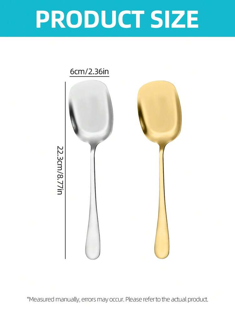 1/2/8Pcs Stainless Steel Serving Spoon, Gold & Silver Available, Solid Serving Spatula For Buffet Banquet Party, Large Serving Utensils For Home Kitchen - -- - View 2