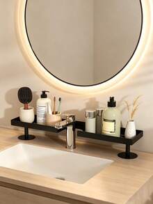 Bathroom Sink Storage Rack, Modern Minimalist Washbasin Organizer, Suitable For Toiletries And Skincare Products, Strong Load-Bearing Capacity, Hollow Design, Suitable For Kitchen Sink And Bathroom Sink - Black - View 2