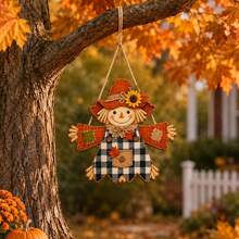 1pc Autumn Scarecrow Wooden Hanging Sign - Rustic Autumn Scarecrow Welcome Sign, Suitable For Front Door, Porch, Wall And Harvest Theme Home Decor, Indoor And Outdoor Use - D - View 1