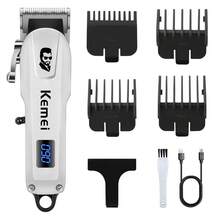Kemei Professional Hair Clipper, LCD Digital Display Wireless Hair Trimmer, Type-C Fast Charging Stainless Steel Blade Hair Clipper, Suitable For Men's Salon Home Hair Cutting And Trimming Set - White - View 2