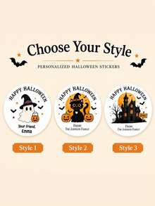 Custom Halloween Stickers, Black Cats, Pumpkins, Ghosts, Castles, Name Stickers, Treat Bag Stickers For Sweets, Spooky Party Favour Labels, Packaging Decorations - Multicolor - View 8
