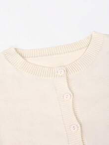 Teen Girls Y2K Preppy Style Apricot Knit Cardigan, Front Button Long Sleeve Ribbed Sweater Top, Vintage Casual Autumn/Winter Warm Back To School Outfit - Apricot - View 7