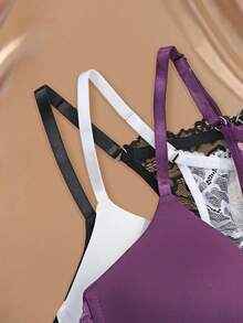 [Ukuran Dada Kecil] 3pcs Bra Tanpa Jahitan Renda untuk Wanita, Tanpa Punggung, Penutup Depan, Berkawat, Modis, Nyaman - MultiWarna - View 6