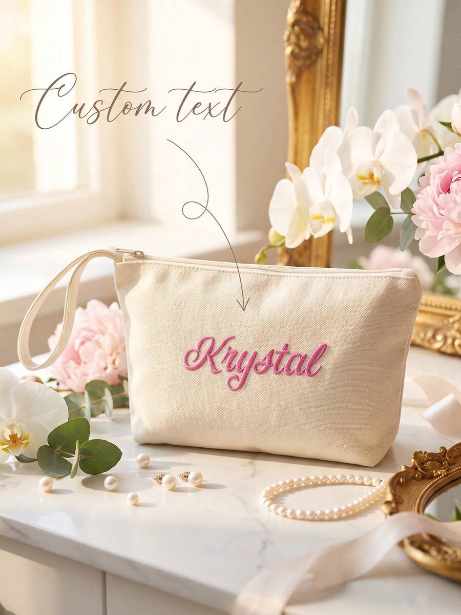 1pc Custom Text Pouch For Bachelorette Makeup Bag,Custom Cosmetic Pouch, Bridesmaid Gift For Wedding - Multicolor - View 1