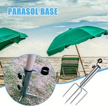 Heavy-Duty Garden Umbrella Anchor, With 4 Spikes| Portable Metal Stand With Adjustable Base, Suitable For Umbrellas, Flags, Fishing Rods, And Tent Poles| The Perfect Gift For Beach Lovers And Fishermen, Electroplated Galvanized Cast Iron Frame - Silver - View 6