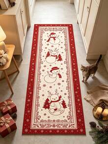 1pc Red Snowman Hallway Runner Rug, Long Carpet, Home Decor, Living Room Area Rug, Room Decoration, Washable Carpet, Halloween Gift - Red Snowman - View 4