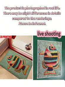 1pc 2D Faux Cashmere Bath Mat - Soft Material With Fish Pattern. Suitable For Bathroom, Bedroom, And Entryway Decor. Modern Style; Also Serves As A Shower Mat Or Housewarming Gift. (2D Flat Design) - Multicolor - View 3