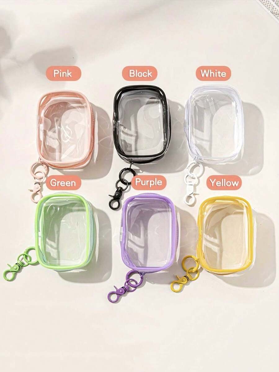 1pc Cute Fashion Candy Color Transparent Storage Bag, PVC Material Coin Purse, Compact Lightweight Easy To Carry, Suitable For Storing Coins, Jewelry, Rings, Hair Ties, Phone, Data Cable, Sanitary Pads, Etc.,Travel Essential - View 1