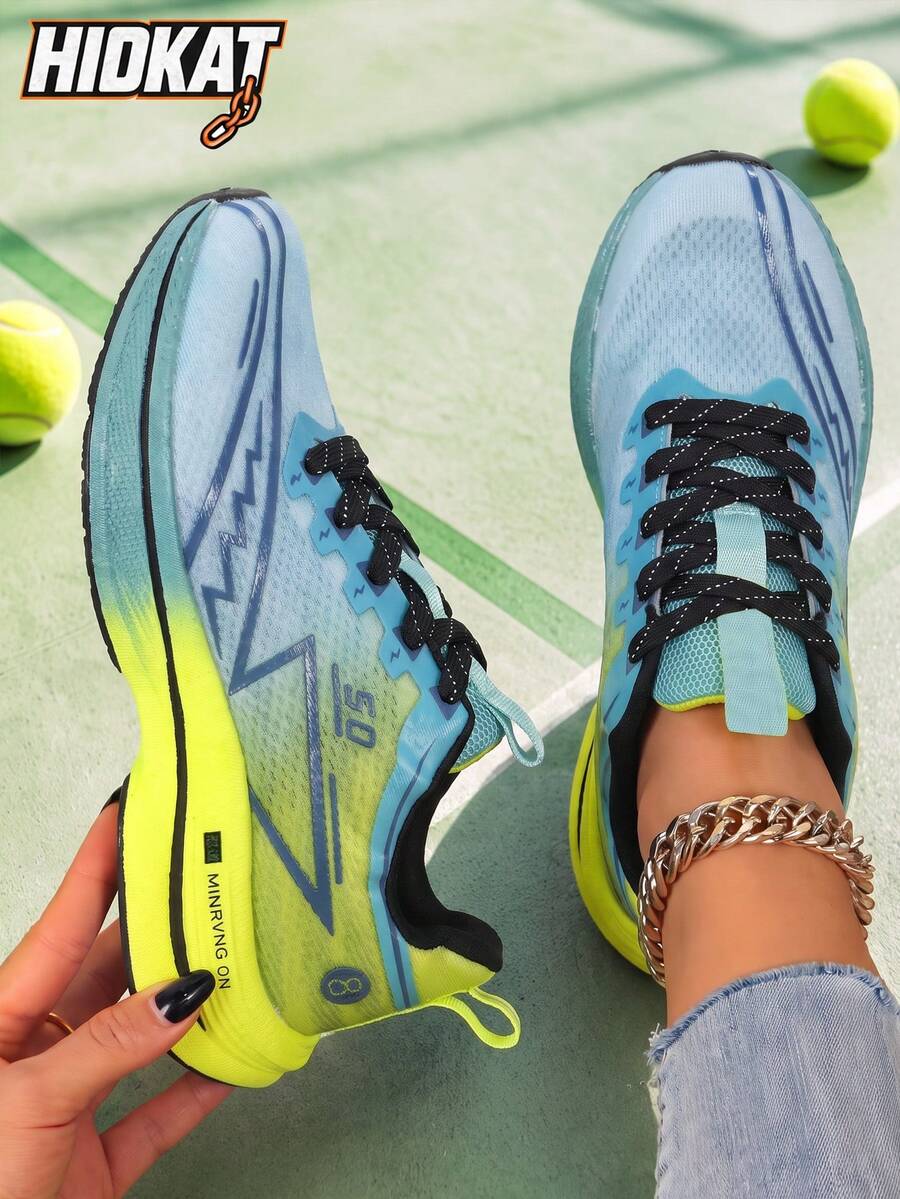 Hidkat Women's Breathable Gradient‑Color Mesh Tennis Shoes, Lightweight Cushioned Non‑Slip Athletic Sneakers, Lace‑Up Support Sports Shoes For Training, Running And Outdoor Activities - Green - View 1