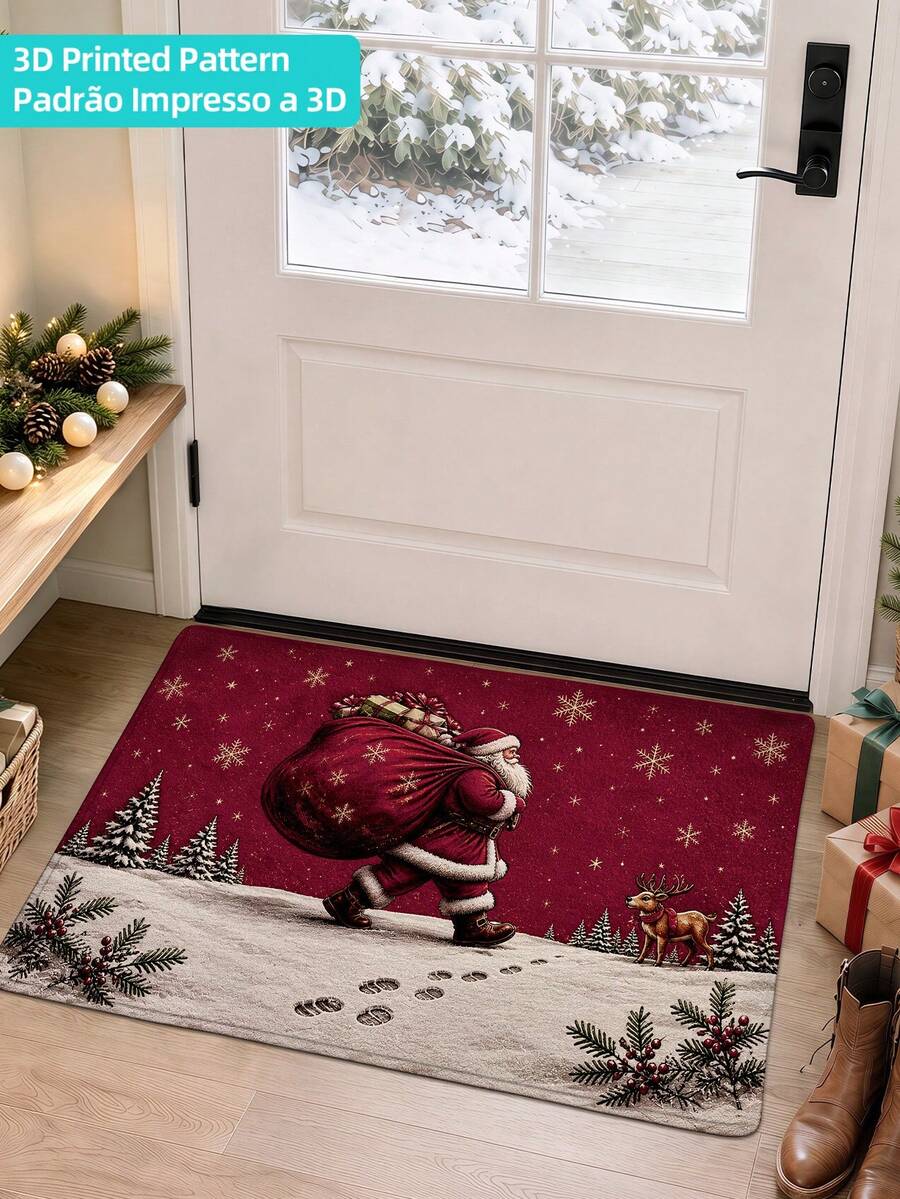 1pc 3D Printed Door Mat, Kitchen Rug, Christmas Front Door Welcome Mat, Hallway Carpet, Area Rug, TPR Backing Non-Slip Floor Mat, Suitable For Bathroom, Indoor, Hallway, Bedroom, Living Room, Bedside, Machine Washable Easy To Clean Entryway Mat Home Decor - Multicolor - View 1