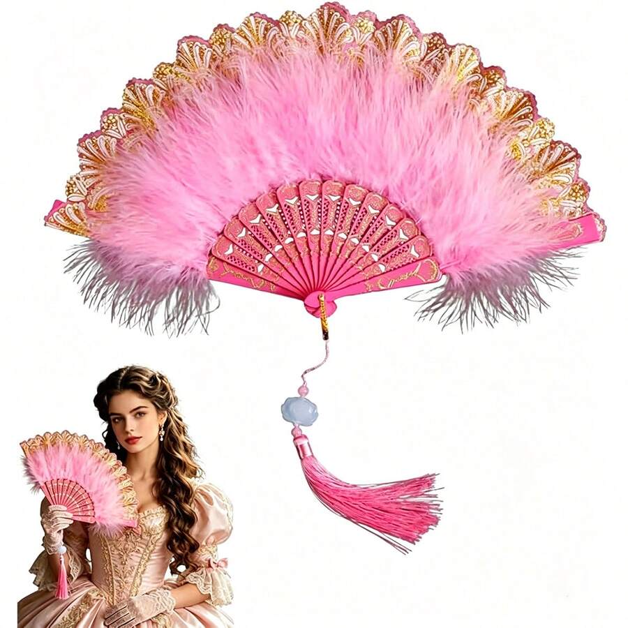 1pc Fairy Realistic Feather Fan, Suitable For Dance Party Stage Performance