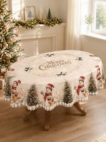 1pc Christmas Tablecloth, Gingerbread Man & Snowman Pattern Round/Oval Tablecloth, Christmas Party Supplies, Merry Christmas Tablecloth, Christmas Table Center Decoration, Christmas Eve Decoration Tablecloth, Christmas Decoration, Christmas Gift, Party Gift, Christmas Home Decor, Room Decor, Kitchen Tablecloth, Christmas, Christmas Party, Halloween, 2027 New Year, New Year Gift, Winter - Retro Snowman Gingerbread Man - View 12