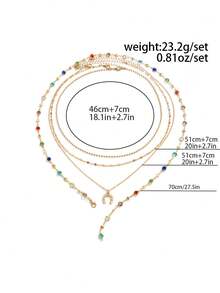 4pcs Vintage Bohemian Colorful Gemstone Y-Shaped Long Necklace, Multi-Layer Metal Gold Chain Horseshoe Pendant Necklace, Men's Fashion Accessory - Yellow Gold - View 6