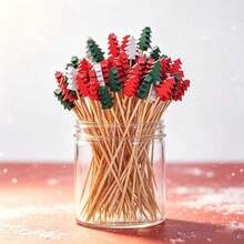 100pcs Christmas Tree Bamboo Skewers, Christmas Gift Dinner, Party, Appetizer, Cocktail Sticks, Fruit Picks, Food Decoration - Multicolor - View 4