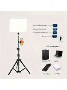 10.0 Inch Video Lighting With Adjustable Tripod Stand, 43.31 Inch Stand, Suitable For Photography Studio, Flash Light, Photography, Makeup, Conference, Group Selfie, Live Streaming - Black - View 6