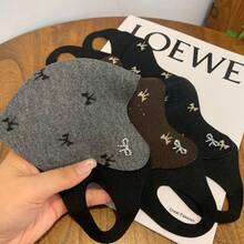 1pc Women's Plush Warm Face Mask, Elegant Rhinestone Bow Design, 3D Sculpted Breathable Style, Women's Autumn/Winter Daily Wear Face Mask - Multicolor - View 1