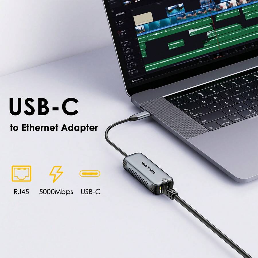 5G Ethernet Adapter WAVLINK NWU340G, USB-C To RJ45 Network Converter, 5000Mbps LAN Adapter For Laptops/PCs, Aluminum, Grey - Silver - View 1