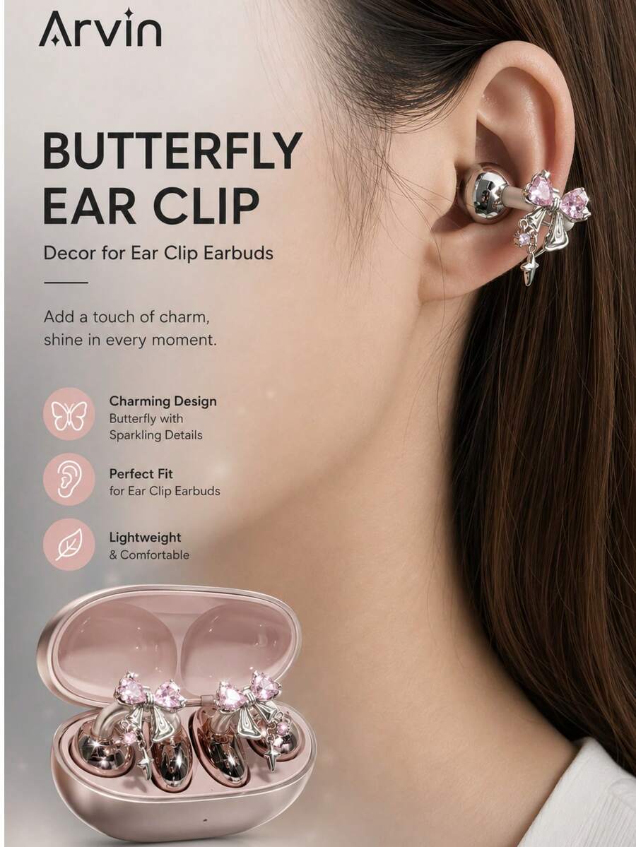 Arvin Klip Dekoratif Aksesori Earphone Bluetooth Kompatibel dengan FreeClip 2, Shokz OpenDots-ONE, TOZO Open-EarRing, Slim C-Bridge OWS (Earphone Tidak Termasuk, Hanya Klip Dekoratif)