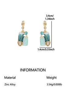 1 Pair Women Retro Geometric Color‑Block Enamel Drop Earrings,Inlaid Glass Dangle Earrings, Vintage Art Statement Ear Jewelry For Daily Party Dating - Geometry - View 13
