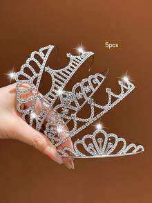 5pcs Silver Crown Minimalist Style Headbands Suitable For Birthday Party Performance Use - Multicolor - View 5