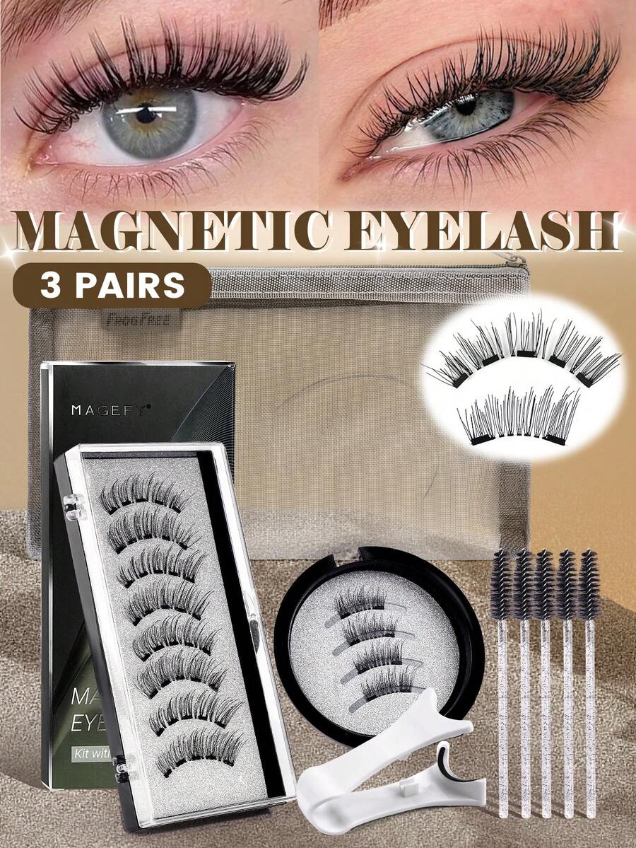 MAANGE 2/3/4 Pairs Magnetic False Eyelashes Set With Professional Tweezers, Reusable Half-Eye Magnetic Lashes, Lengthening Outer Corners Suitable For European And American Eye Shapes, Dense Cross-Over Lashes, Natural Lash Blend Design, Suitable For Daily Wear, Work, Study, Travel, Parties And Other Occasions