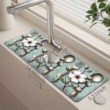 1pc Floral Tableware Design Faucet Mat, Sink Faucet Absorbent Pad, Drainage Mat, Suitable For Kitchen, Bathroom Sink, Countertop, Drainage Mat, Diatomaceous Earth Material, Trimmable, Quick-Dry Mat - Multicolor - View 14