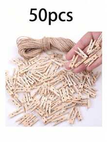 100/200pcs Durable Mini Wooden Clothespins With 33ft Jute Rope, For Photo Display, Craft Display, Baby Shower Games, Hanging Decor, Cocktail Party, Wedding - Multicolor - View 22
