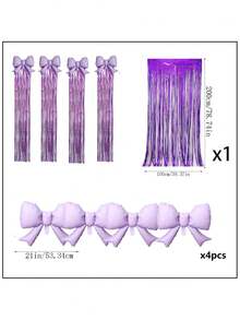 5pcs Purple Bows + Ribbon Set, Suitable For Birthday, New Year, Anniversary, Christmas And Holiday Garden Party Background Decoration, Outdoor Birthday Party, First Birthday Party, Proposal, Engagement Ceremony Atmosphere Decor Props - Purple - View 9