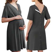 Women's Maternity Clothing, Stretchy V-Neck Labor And Delivery Gown For Pregnancy With Nursing Access And Split Front, Postpartum, Women's Clothes, - Dark Grey - View 8