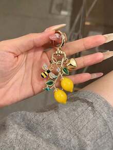 Handmade Enamel Lemon Pendant With Bee And Heart Elements - Bohemian Vacation Style. Enamel And Resin Cast, Diamond, Italian Lemon Accessory, Refreshing Alloy Pendant, Hawaiian Style. Suitable For Backpack, Wallet Decoration, Earphone Bag Accessory, Car Pendant, Fashion Minimalist Accessory And Drip Oil Jewelry. Suitable For Women's Daily Wear, Vacation And Party. Unique Small Gift For Any Occasion, Ideal Birthday And Anniversary Gift, Party Gift, Teacher's Day Gift - Multicolor - View 3