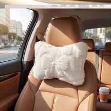 1pc Bowknot Plush Car Neck Pillow Faux Rabbit Fur Headrest, Ergonomic Design, All-Season Use, Women's Car Interior Accessory - A - View 9