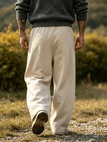 Men's Drawstring Waist Loose Casual Sports Pants, Suitable For Autumn/Winter Spring - Apricot - View 6