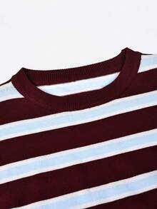 Autumn/Winter Teen Girls 2pcs Striped Knit Set, Long Sleeve Crew Neck Pullover And Shorts, 90s Retro Casual Preppy School Uniform Daily Outfit - Multicolor - View 9