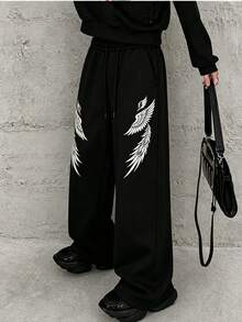 Men's Casual Versatile Wide Leg Printed Long Pants, Suitable For Travel, Dating, Hiking - Black - View 1