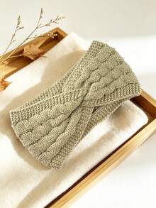 DUOJIAOYAN 1pc Autumn/Winter New Style Cable Knit Outer Layer With Thick Fleece Lining Wide Elastic Hair Band, Suitable For Sports, Cold Protection And Warmth, Hair Band Accessory, Sports Headband - Multicolor - View 16