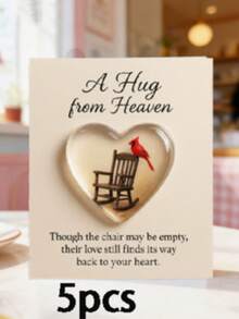 1/3pcs Pocket Hug Heart Cards - Hug From Heaven, Heart-Shaped Memorial Statue With Bird, Includes Inspirational Blessing Card, Suitable For Memorial, Home Decor, Gift - Multicolor - View 12