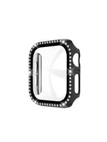 Glass+Diamond Cover Compatible With Apple Watch Case 46mm 42mm Bling Bumper Protector For Watch Series 11 10 46 42mm Watch Case - Black - View 17