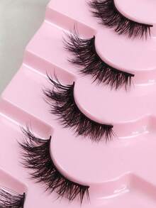 7 Pairs Half-Strip False Eyelashes, Black Band, Cat Eye Style, Extended Tail, Natural Curl, Suitable For Daily Wear For Girls - Black - View 4